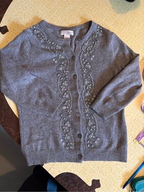 Vintage Kenar Gray Embellished Button-Front Cardigan